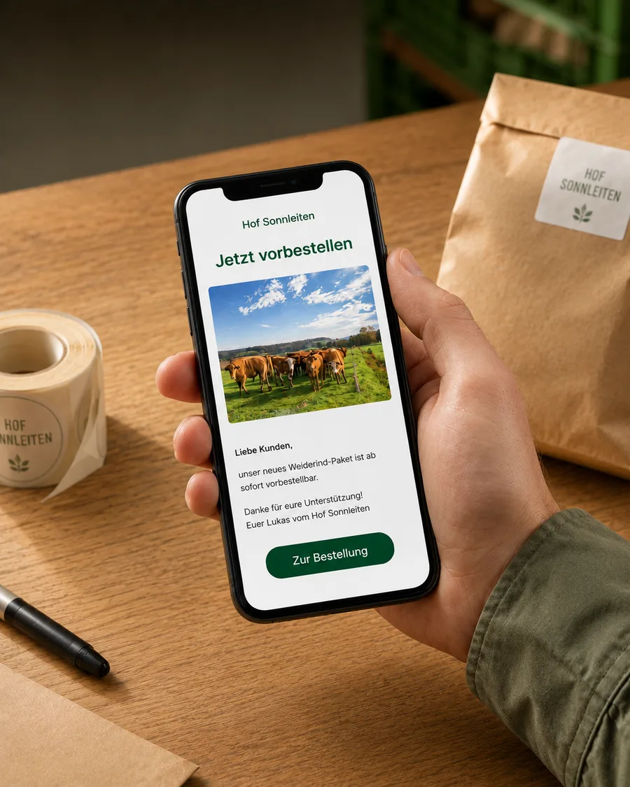 Kunde öffnet die Verkaufsankündigung einer neuen Schlachtung auf dem Smartphone.